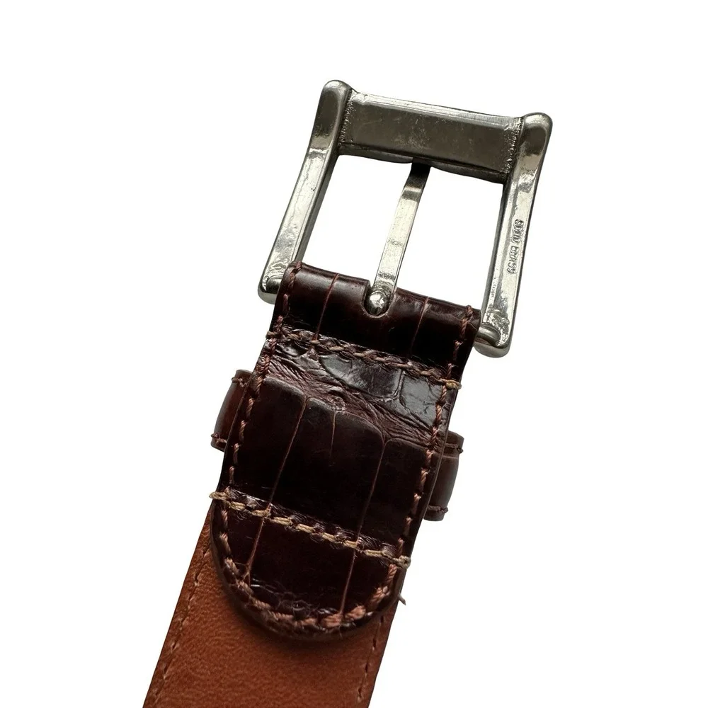 Bespoke Brown American Alligator Belt 1.25 Inch Solid Brass Buckle Made in Italy